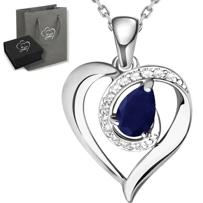 Produktbild von Herzkette ECHTER Saphir Edelstein 925 Silber Halskette für Damen Frauen Kette mit Herz Anhänger Geschenk für Ehefrau Freundin Weihnachten Valentinstag