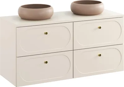 Obrázek produktu pro Koupelnová skříňka 120 cm, pískově béžová, s deskou a umyvadly