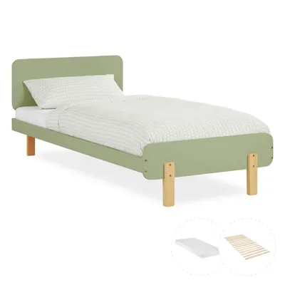 Produktbild von Homestyle4u Holzbett 90x200 Kinderbett mit Lattenrost und Matratze mit ® Standard 100 mit ® Standard 100 Grün Jugendbett Kiefer Massivholz