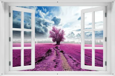 Produktbild von Wallario Outdoor-Poster für Garten oder Balkon 61 x 91,50 cm: Surreales Blumenfeld  lila Blumen auf dem Feld