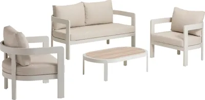 Produktbild von Dehner Gartenlounge Altea, inkl. Sitzpolster / Dekokissen / Beistelltisch, bis zu 4 Sitzplätze, Aluminium / Polyester, creme