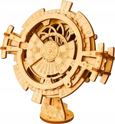 A wooden 3D puzzle of a perpetual calendar.