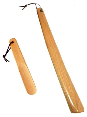 Immagine prodotto di Calzascarpe in legno di faggio con cordino in pelle, confezione da 2, dimensioni 39,5/16 cm