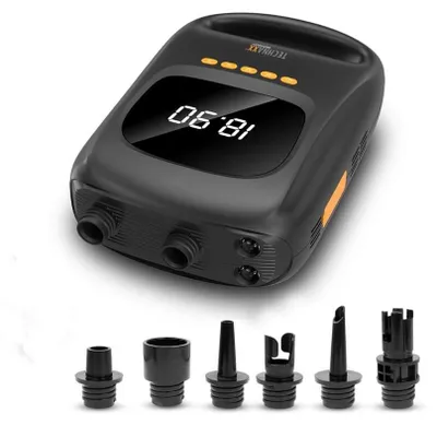 Image de Pompe à air électrique Technaxx TX-266, 120 W, 20 PSI, portable, affichage numérique, batterie 7500 mAh, fonction power bank, adaptateur voiture 12 V, 3 modes prédéfinis, lumière LED, charge USB-C/DC 12 V, noir
