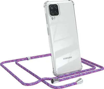 Produktbild von EAZY CASE Handykette kompatibel mit Samsung Galaxy A12, Handyhülle mit Umhängeband, Handykordel, Schutzhülle Clear, Band in Bunt
