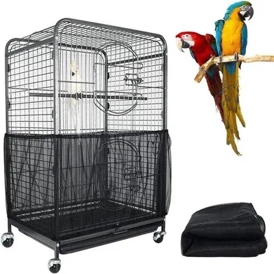 Imagen del producto de Ibenzoa®: Red de protección ajustable para jaulas de pájaros – Nylon, circunferencia hasta 300 cm, 40 cm de ancho, bandas elásticas con hebillas de plástico, ideal para loros y otras aves