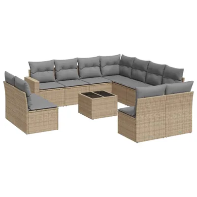 Image de vidaXL Ensemble de 12 canapés de jardin avec coussins Beige Poly Rattan