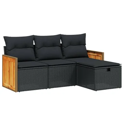 Obrázok produktu pre vidaXL 4-dielna záhradná sedacia súprava s vankúšmi Black Poly Rattan