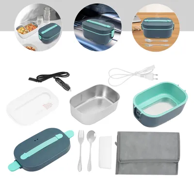 Produktbild von Lunchboxen 1.5L Elektrische Brotdose 80W Brotdosenbehälter für Auto (Blau Grau)
