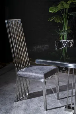 Immagine prodotto di Esszimmer Stuhl grau Luxus stuhl Metall mit Textil Stühle Stil Modern