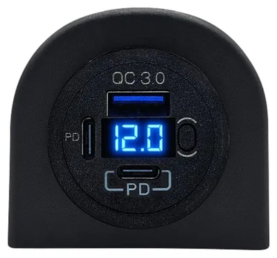 Produktbild von ProRide 12V USB-C 3-Port Aufbausteckdose mit Schalter & Voltmeter, QC3.0