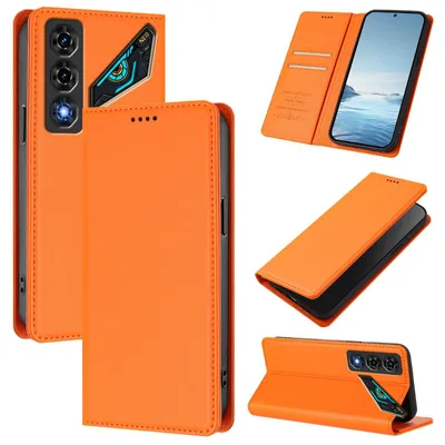 Produktbild von Handyhülle für ZTE nubia Neo 5, Kunstleder Klapphülle Stoßfeste Magnetische Hülle mit Ständer Orange