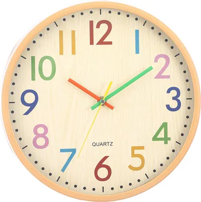 Produktbild von Leise, nicht tickende, dekorative Wanduhr für Kinder, farbenfroh und gut lesbar, für Klassenzimmer, Schule, Küche, Wohnzimmer, Schlafzimmer, Kinderzimmer (Durchmesser: 30 cm)
