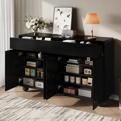 Produktbild von STILVORA Sideboard mit geschwungenen Türen, Wohnzimmerschrank mit Stauraum, Aufbewahrungsschrank mit runden Metallfüßen