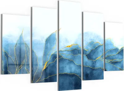 Produktbild von DEQORI Glasbilder 5-tlg 150x100 cm 'Blauer Wasserfarbverlauf' Wandbilder XXL groß