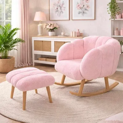 Produktbild von Hanah Home, Elitärer Flügelstuhl & Pouffe Set (2 Teile) - 100% Melamin, Pink