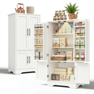 Productafbeelding van FurnitureR Keukenwandkast, hoge keukenwandkast 60 x 40 x 120 cm, wit, MDF