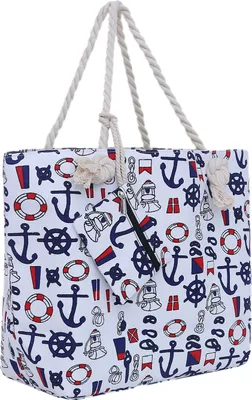 Produktbild von Große Strandtasche Shopper mit Reißverschluss - maritimes Design Schiff weiß-blau-rot