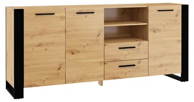 Image de Commode Nuka D 197 cm Sideboard Highboard Armoire Chêne noir artisanal