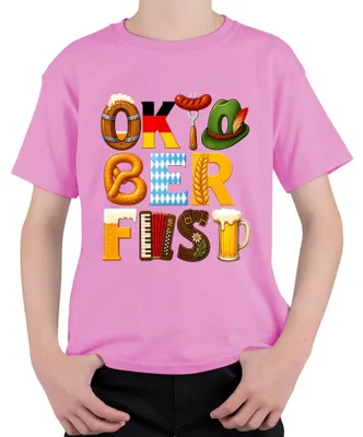 Productafbeelding van , bier, Beieren, pretzel, lederhosen, Wiesn, dirndl, München, kinder T-shirt, roze, maat 152