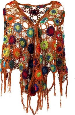 Produktbild von Häkelstola, Hippie Blümchen Häkelschal, Dreieckstuch - Rostorange, Uni, Baumwolle, 180*60 cm, Schals