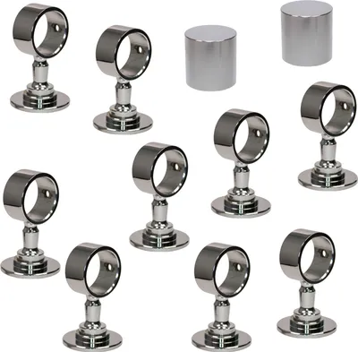 Produktbild von Hamburger Tauwerk Fabrik - 2 Endkappen und 9 Seilträger für 30mm Handlaufseil Classic Line in "Edelstahl poliert"