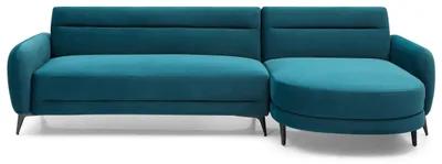 Image de MENZZO Canapé d'angle convertible avec méridienne arrondie Milord Velours Bleu canard