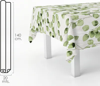 Obrázok produktu pre Gumový obrus v roli 140 cm x 20 metrov. Zelené listy