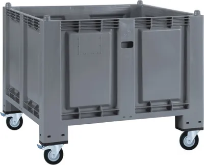 Produktbild von Palettenbox, 4 Lenkrollen, 2 Bremsen, LxBxH 1200x800x1000 mm, grau, geschlossen