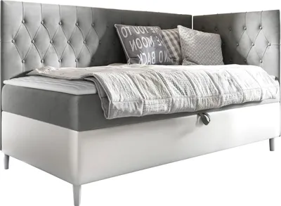 Produktbild von MIRJAN24 Boxspringbett Filip Junior 3 80x200, Einzelbett mit Bonellfederkern, Härtegrad - H3 (Farbe: Soft 017 + Fresh 14, Seite zum Öffnen des Bettkastens: Rechts)
