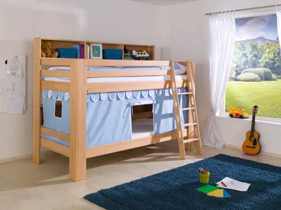 Produktbild von Etagenbett Jan Buche Natur lackiert mit Bücherregal 90x200 cm