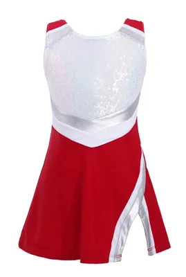 Zdjęcie produktu dla Kostium cheerleaderki dla dziewczynek w rozmiarze 122-128 cm Sukienka cheerleaderki bez rękawów z cekinami Sukienka taneczna z szortami Karnawałowy kostium imprezowy Fasching