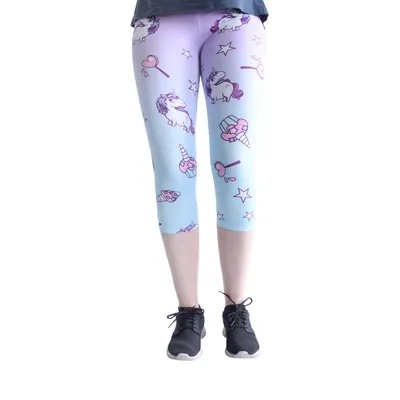 Produktbild von cosey - bedruckte bunte Capri-Leggins (Einheitsgröße) - Design Einhörner und Süßigkeiten