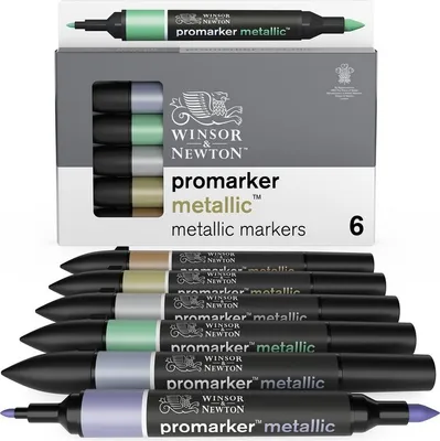 Obrázek produktu pro Pigmentové fixy WINSOR & NEWTON Promarker Fine & Round, 6ks METALLIC