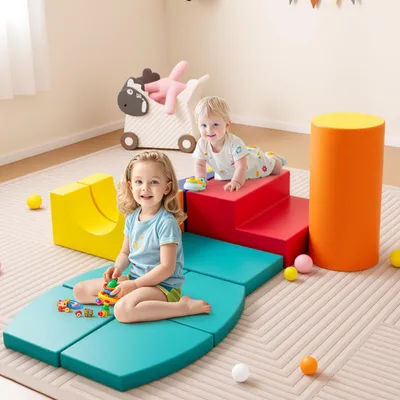 Produktbild von DREAMADE 10-teiliges Kletterbaustein-Set, Kletterblöcke aus weichem Schaumstoff, Geometrische Klettersteine zum Klettern und Rutschen, für 1–3-Jährige