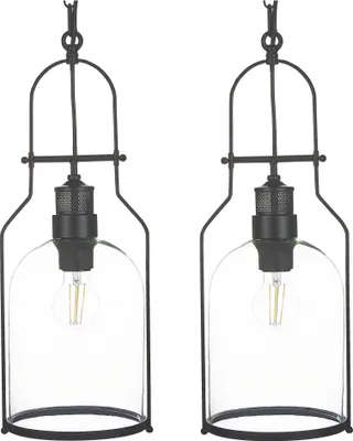 Produktbild von BELIANI Hängeleuchte 2 er Set schwarz Eisen Glockenförmiger Lampenschirm Esszimmer Wohnzimmer Industriell Retro