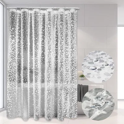 Productafbeelding van Ibenzoa® douchegordijn, 180 x 200 cm, PEVA, waterdicht, 3D-motief van kiezelstenen, anti-schimmel coating, 3 magneten aan de onderkant, 12 roestvrijstalen oogjes & ringen