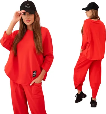 Produktbild von Rotes Baumwollset für Damen: Oversize-Sweatshirt und Hose