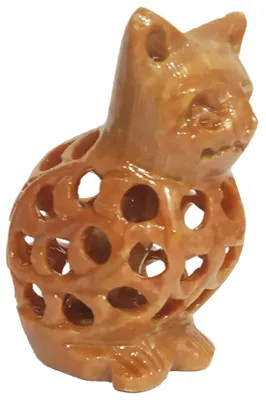 Zeepsteen Kattenfigur mit Jali-Schnitzerei, 8,5 x 2,5 x 3,5 cm