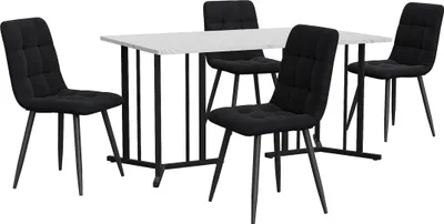 Produktbild von Essgruppe Modernes Küchentisch-Set Samt-Esszimmerstühle Metallbeine Esstisch (1 Esstisch mit 4 Stühlen), 140×80cm Tischplatte in Marmoroptik