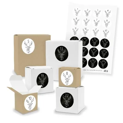 Produktbild von Adventskalender zum Füllen 24x Quader Würfel gemischt + Sticker (V03 Z48)