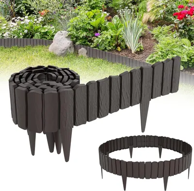 Immagine prodotto di QEENTOE Bordatura per prato, delimitatore per aiuole, bordura per aiuole in legno artificiale, bordo per tosaerba, palizzata, recinzione da giardino, colore marrone, 2,3 metri, 4 pezzi
