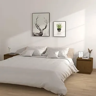Image de 2 tables de chevet en bois massif de pin, de couleur miel, dimensions 40x30x40 cm