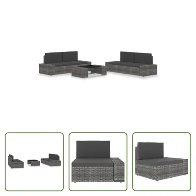 Obrázek produktu pro The Living Store 5 tlg. Garten-Lounge-Set Poly Rattan Grau