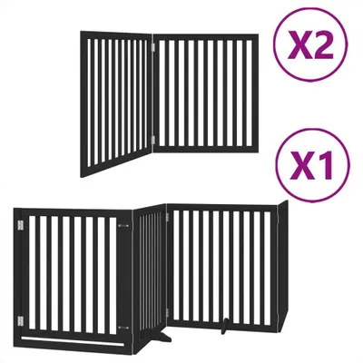 Image de Barrière pour chien porte pliable 8 panneaux noir bois peuplier