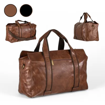 Produktbild von Braune Reisetasche 50L mit Schultergurt - Vintage Weekender Bag im Leder-Look