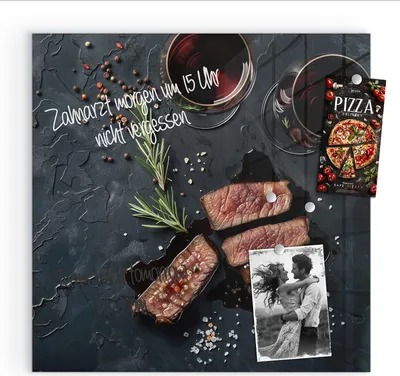 Produktbild von Magnettafel 50x50cm Pinnwand Whiteboard beschreibbar - Steak und Rotwein