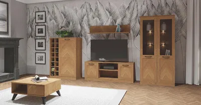 Produktbild von Wohnzimmer-Set Wohnwand Cozy 5-teilig Eiche Rustikal teilmassiv