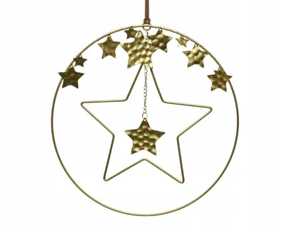 Imagen del producto de Adorno para el árbol de Navidad, estrella dorada en un círculo de 25 cm