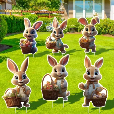 Osterhasen-Gartenstecker, 6er Set, wetterfest, 35–22 cm, bronzefarben